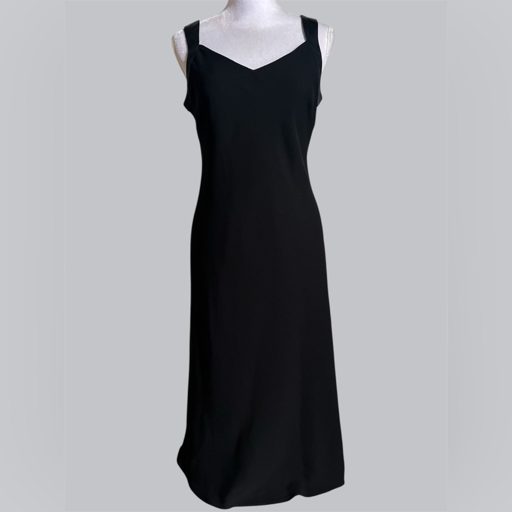 Vtg 90s Evan Picone Black Slinky Midi Dress Strappy Back size 10
